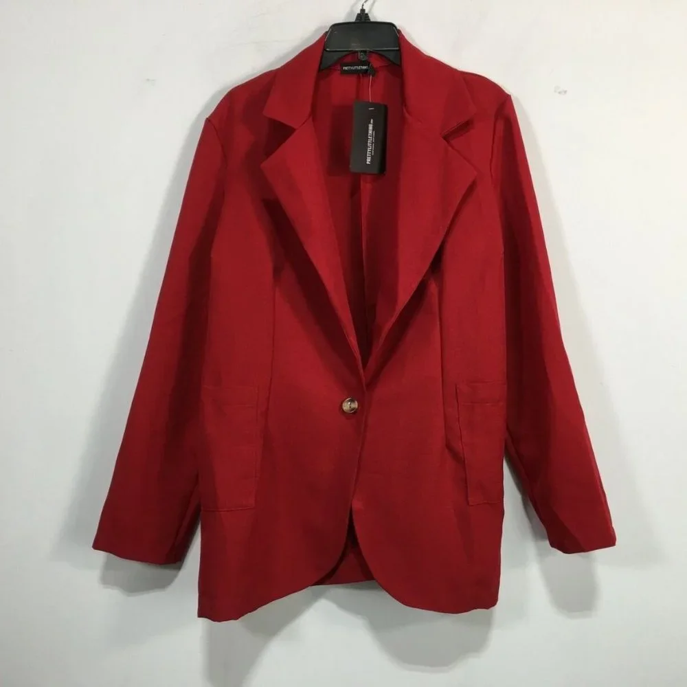 Pretty Little Thing Single Breasted Oversized Blazer, Women's Size 12 {US} - Red - Picture 5 of 12